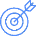 Blue target with an arrow hitting the bullseye, symbolizing precision and goal achievement.
